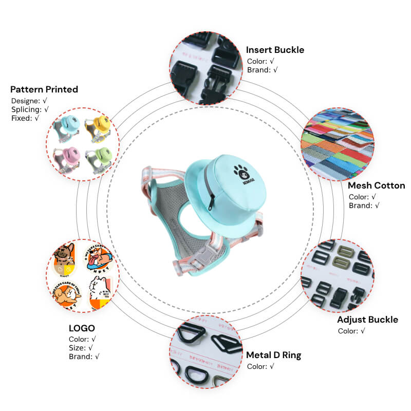 Dopamine Storage Cap Design Breathable Pet Harness And Leash Set Custom
