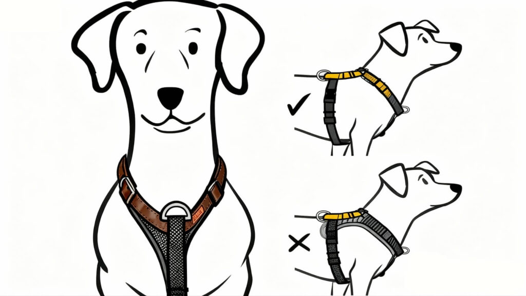 Avoid the front strap of the chest strap pressing on the top of the dog's shoulder blades