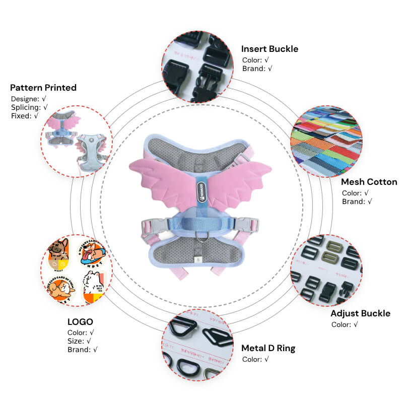 Angel Wings Dog Harness for Small Dogs - Adjustable & Breathable Pet Vest (Light Pink and Blue)