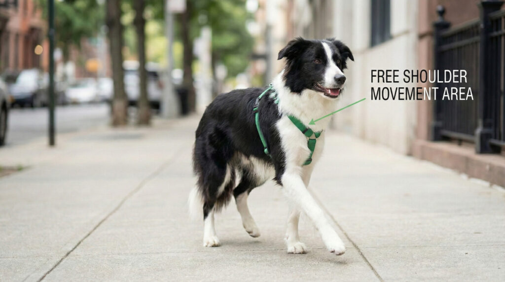 free shoulder dog harness movement area