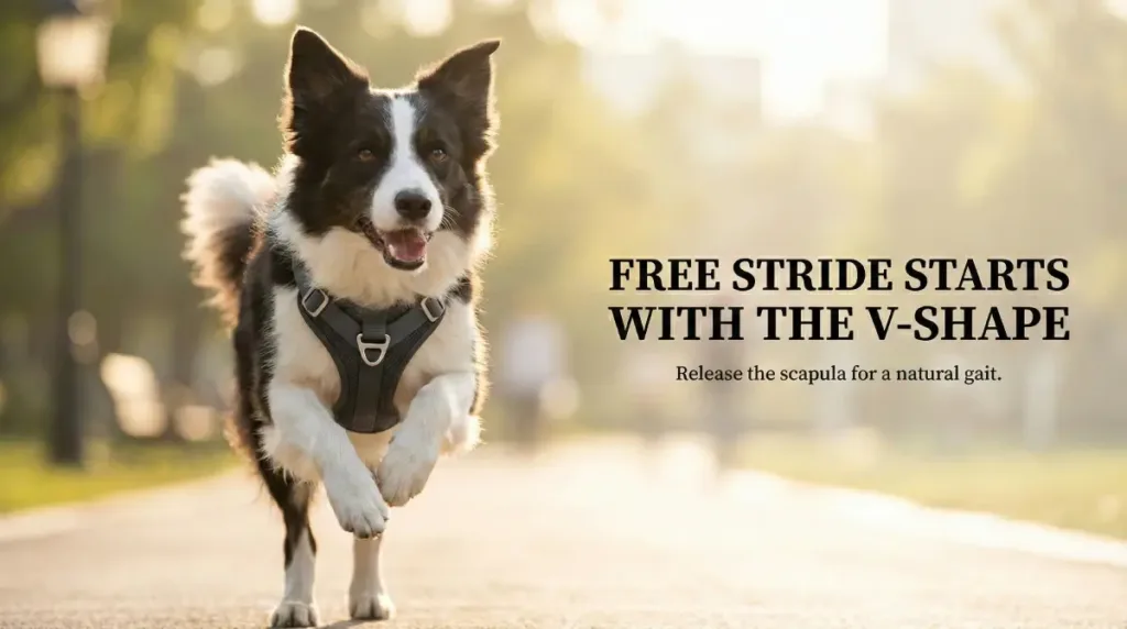 Ergonomic dog harness v-shape freedom movement