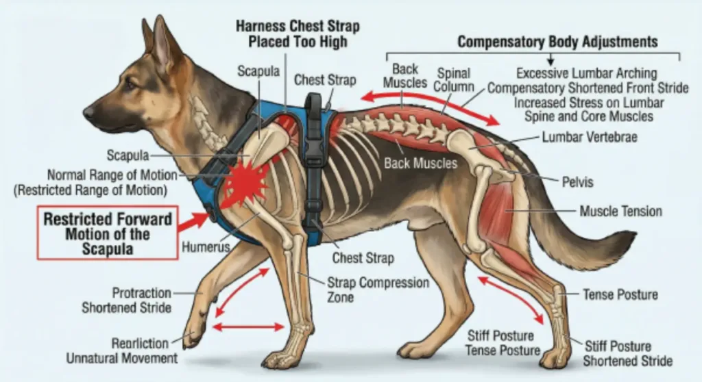 restricted scapula motion dog harness diagram