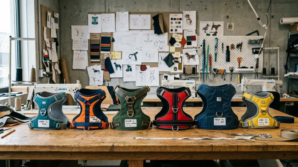 custom dog harness, OEM pet products, harness sample process, bulk harness production, pet product manufacturing, ODM dog harness, Yiwu pet factory, harness MOQ
